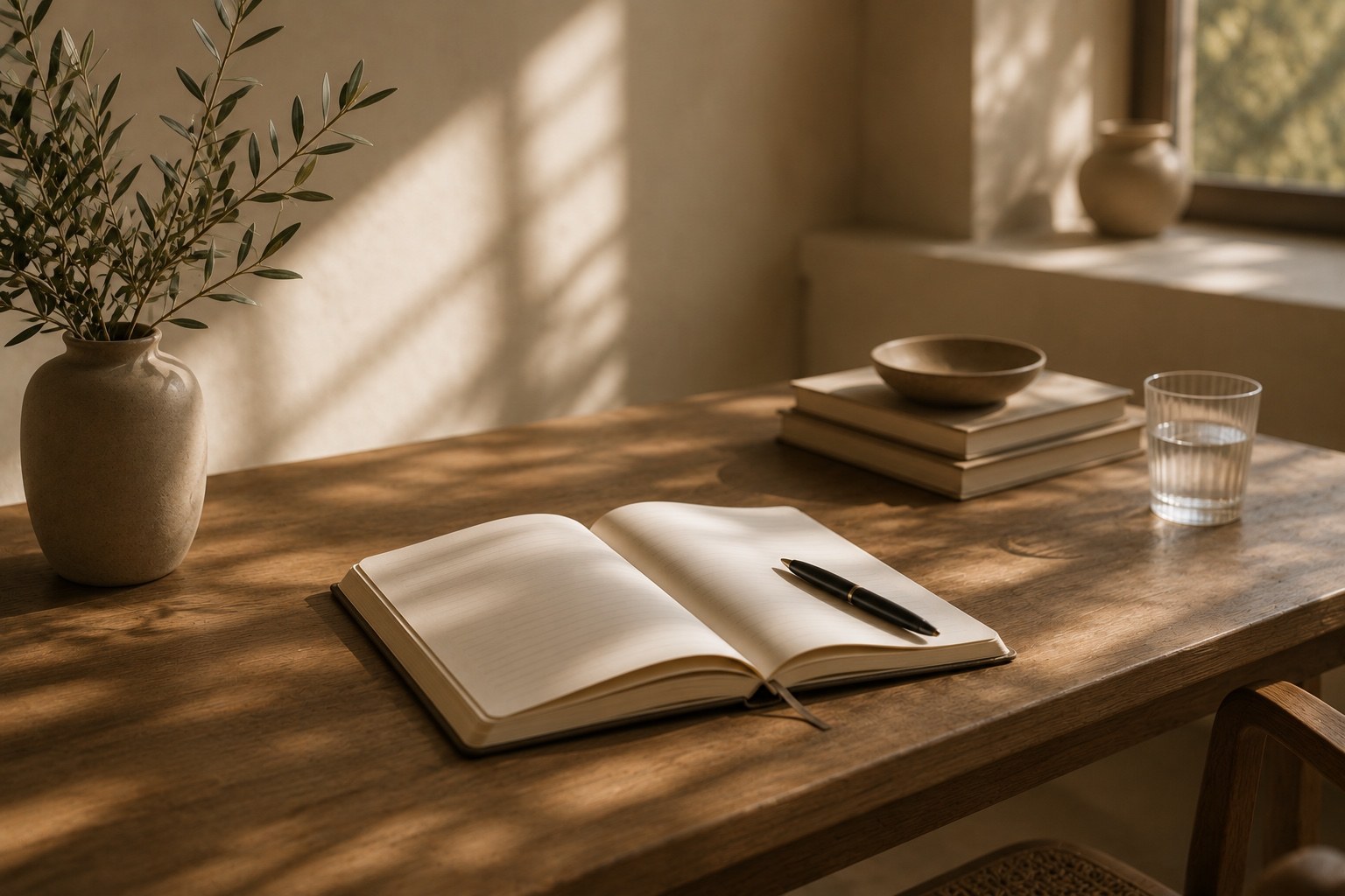 Notebook and pen on a desk